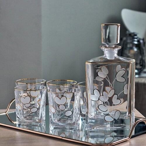 European classical gold engraved crystal glass whiskey Brandy glass cup wine glass Decanter sets barwarer home drinkware