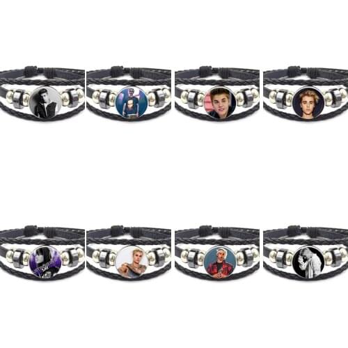 EJ Glaze Jewelry Glass s Black Leather Bracelet Bangle Bijouterie For Women Fashion Jewelry Justin Bieber Design