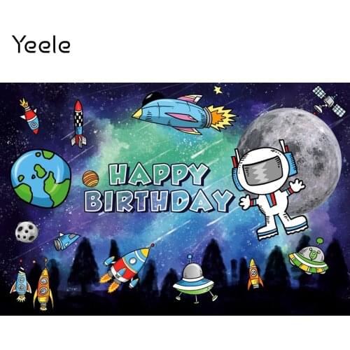 Yeele Outer Space Theme Photocall Child Birthday Party Planet Galaxy Astronaut to The Moon Photography Backdrop Backgrounds