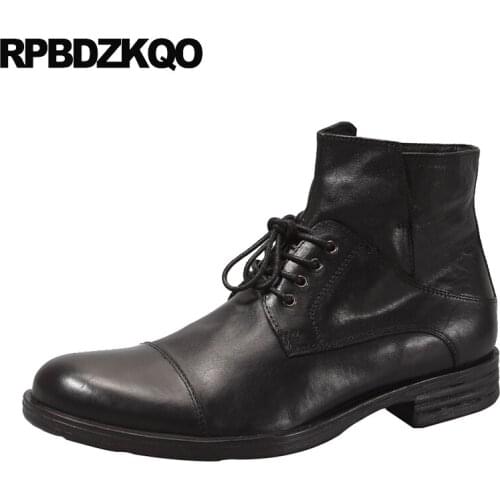 Formal Chunky Designer Autumn High Top Black Shoes Men Mens Zipper Dress Boots Business Booties Party Genuine Leather Lace Up