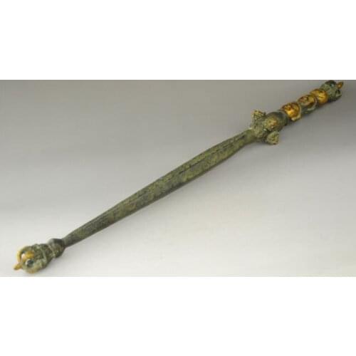 Elaborate Old Handmade Tibetan Gilt Buddhism Copper Exorcism Tools Dharma-vessel