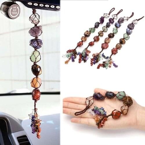 7 Chakra Stone Hanging Ornament Stone Tassel Spiritual Meditation Hanging Window Feng Shui Ornament Natural Stone Car Home Decor