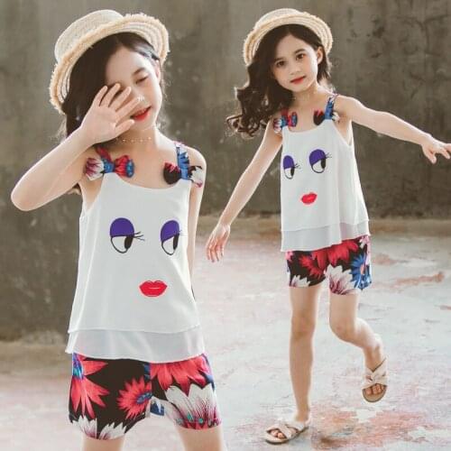 Girls Clothing Set Cute Big Eyes Girls Clothes Set Lovely Long Eyelashes Sleeveless Toddler Girl Tops + Pants Suit Kids Clothes