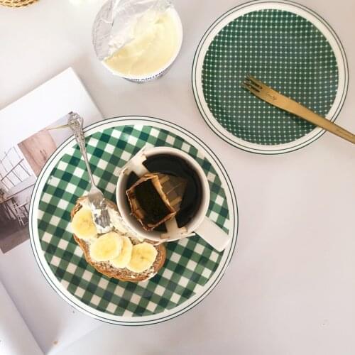 Creative ceramics Fresh green grid ceramic plate Western steak salad dessert cake sushi home kitchen storage decorative plate