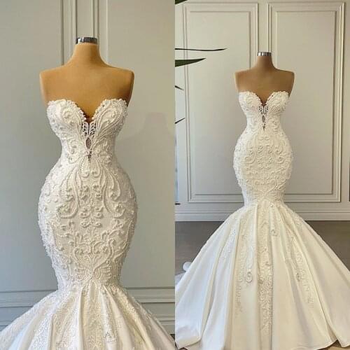 2021 Real Photo Mermaid Wedding Dresses Sweetheart Lace Beading Appliques Country Bridal Gowns Custom Made Vestidos De Novia
