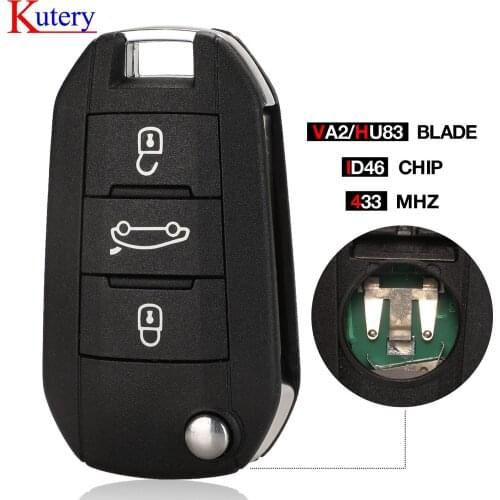 Kutery 434MHz ID46 Car Remote Key for Peugeot 208 2008 301 308 5008 508 Hella HU83 VA2 Blade