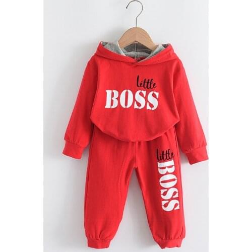 Little Boss 2PCS Set Kids Baby Boy Long Sleeve Pullover Hooded Tops Long Pant Trouser Tracksuit Active Children Clothes
