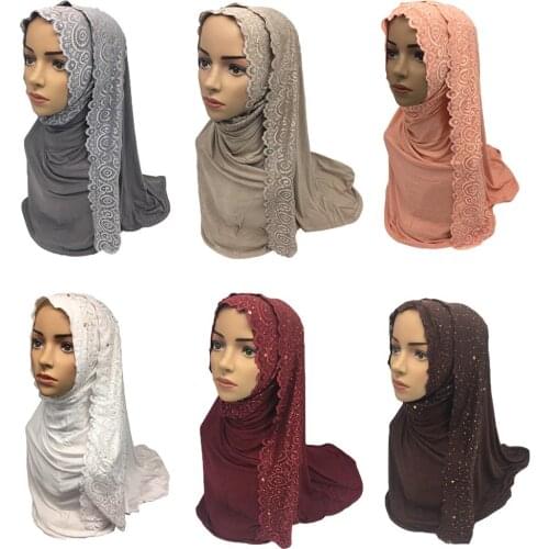 Muslim Party Hijab Cotton Rhinestone Scarf Shawl Head Wrap Wedding Women Stole Headscarf Islamic Turban Arab Head Cover 170*75cm