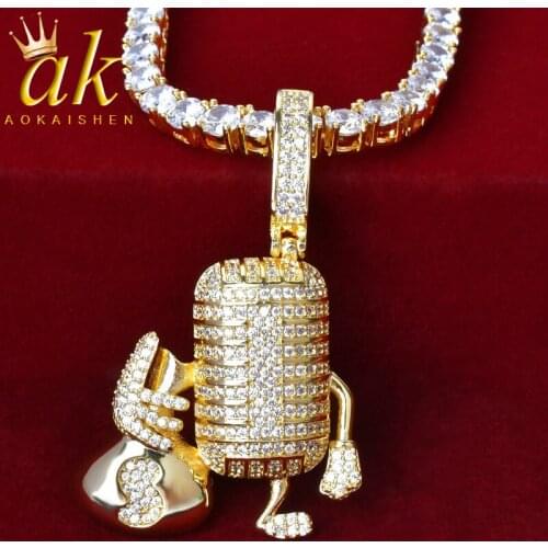 Microphone Money Bag Pendant Gold Color for Men Hip Hop Rock Street Jewelry