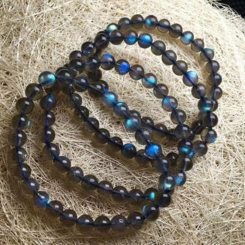 Natural Moonstone Blue Light Gemstone Beads Bracelet AAA 6mm