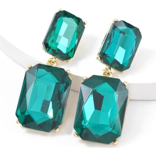 New Fashion Big Stone Pendant Long Drop Earrings for Women Party Jewelry