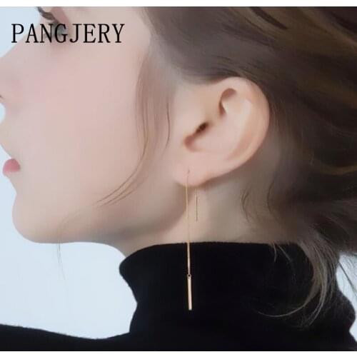 PANGJERY Prevent Allergy 925 Sterling Silver Earrings for Women Elegant Simple Long Tassel Geometric Engagement Jewelry Gifts