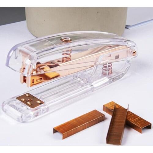 Rose Gold Transparent Staplers Binding 25pcs A4 Paper Labor-saving Stapler, 24/6 26/6 Staples Staplers Office School Stationery
