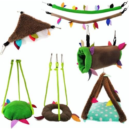 Bird toys Pet Leaves Toys6Set Parrot Cotton Nest Hanging Chain Swing Cableway Cylinder Drill Tube Channel Hammock Bed