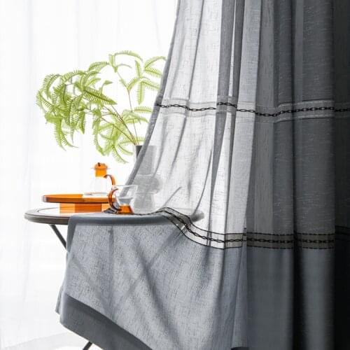 Thick Gray Cotton and Linen Geometric Stitching Curtains For Living Room Kitchen Door Cafe Voile Tulle Window Sheer Curtains #4