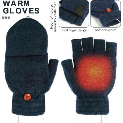 Electric Heated Mitten Knitted Gloves Half Finger Household Merchandises Winter USB Rechargeable Warming Products