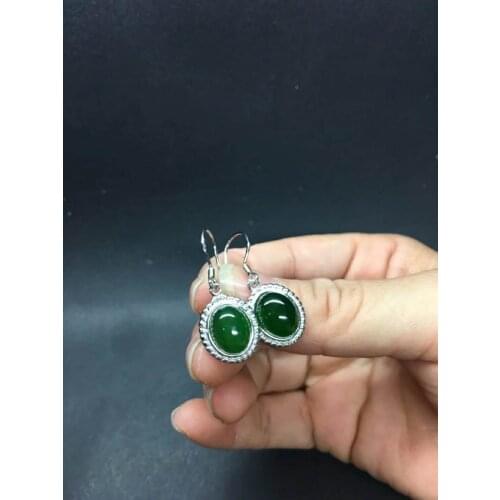Natural Hetian Jasper Apple Green Stud Earrings Earrings/Fashionable/Fashion Front/Elegant and generous