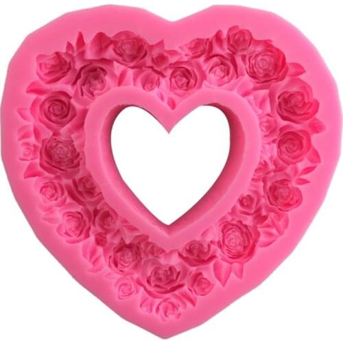 Silicone 3D Heart Rose Shaped Valentine Fondant Mold Embossed Love Garland Mould M68E