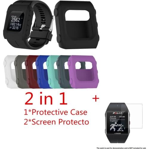 2 in1Anti Scratch Protection Slim Silicone Protective Case for Polar V800 +2x Clear LCD Screen Protector soft Cover Smart Watch