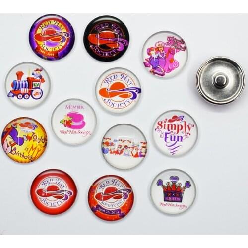 Mixed Ginger Snap Button Jewelry Red Hat Society Women Grandma For DIY 18MM Glass Button Snap Bracelet Necklace Jewelry