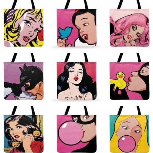 American Pop Cartoon Anime Painting Print Tote Bag Women Casual Tote Fashion Shopping Bag Outdoor Beach Bag Ladies Shoulder Bag