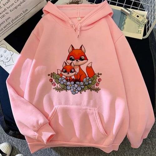 Hoodies Unisex Male Female Kawaii Fox Printing Clothes Loose Casual Streetwears Harajuku Graphics Aesthetic Korean Pocket hoodie