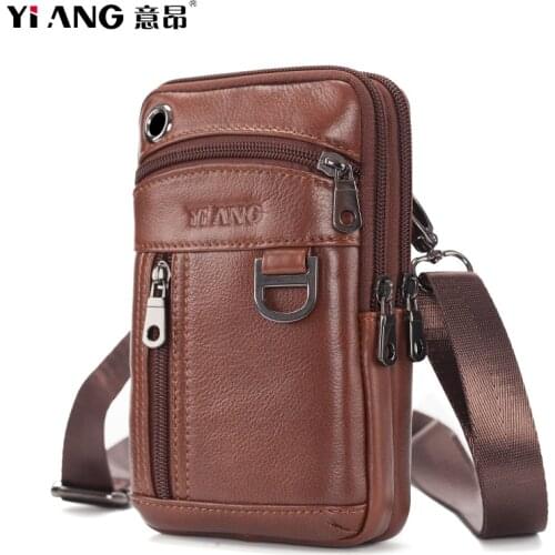 YIANG Genuine Leather Multi-function Shoulder Bag Crossbody Chest Pouch Belt 6.5‘’ Phone Case Money Purse Cowhide Hook Bum Bag