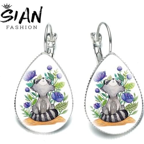 SIAN Trendy Raccoon Cute Patterns Earrings Glass Convex Surface Female 2021 Jewelry Wholesale New Designer Earrings Accessories
