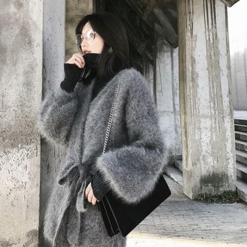 Genuine Mink Cashmere Sweater Women Pure Mink Cashmere Cardigan Knitted Coat With Belt Free Shipping S1882