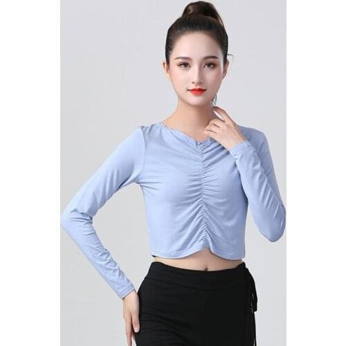 2021 New CM013 Long Sleeve Wrinkle Design Female Latin Dance Tops Women Dancing Shirt for Belly Ballroom Dance Performance