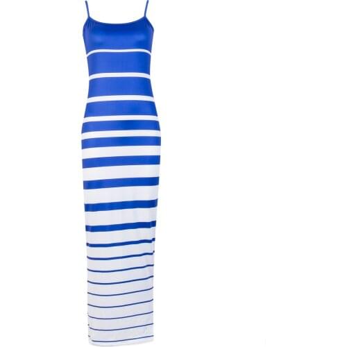 Women Bandage Bodycon Party Skinny Sleeveless Striped Long Maxi Dress New Women Ladies Clothing Dress Summer