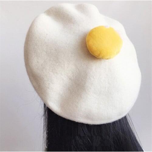 Lolita Girl Fried Poached egg Winter Berets Cap Wool Beret Girl Women Painter Hat D601