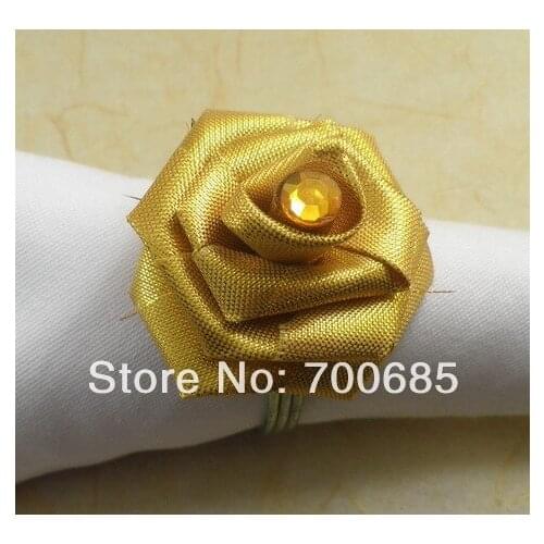 Gold crystal rose napkin rings,crystal wedding napkin holder