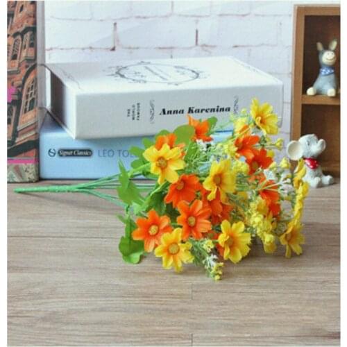 1 bouquet of 28 jumping blue chrysanthemum with ginkgo wild chrysanthemum Daisy stars all over the sky silk flowers fake flowers