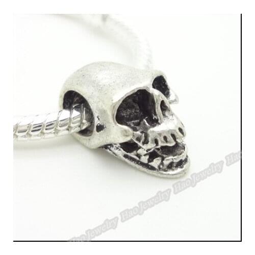 12 pcs Skull Vintage silver zinc alloy Large Hole Beads charms DIY European Bracelet jewelry Fittings