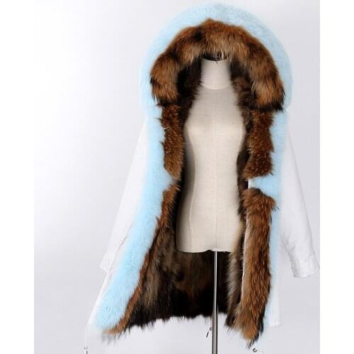 2021 New Women Real Fur Coat Plus Size Thick Warm Female Raccoon Fur Parkas White Winter Jacket Long Outerwear Streetwear