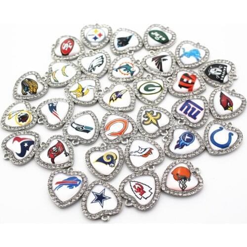 32pcs/lot Mixs Football Crystal Heart Charms Print Glass Dangle Charms DIY Bracelet Necklace Jewelry Hanging Floating Charms