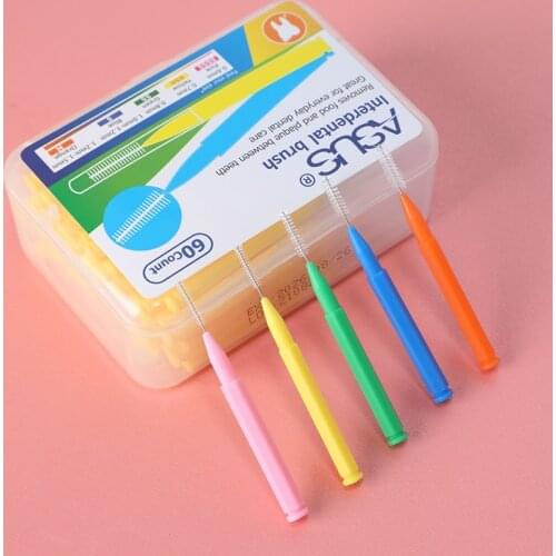 60Pcs Dental Floss Push-Pull Interdental Brushes 0.7mm Slim Soft Tooth Pick Interdental Cleaners Orthodontic Wire Oral Care Tool