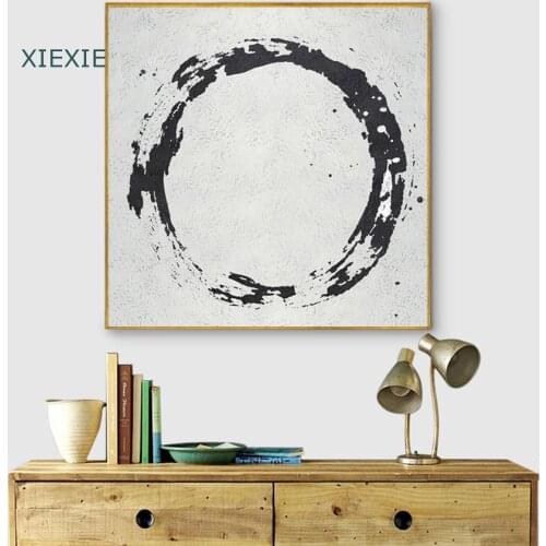 Abstract Canvas Painting Hanging Wall Art Poster Black Circle White Background Decoration for Home Room Hotel Print Painting