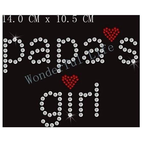 Free Shipping papas girl in red with white clear crystal rhinestone transfer designs for garment heat transfer design