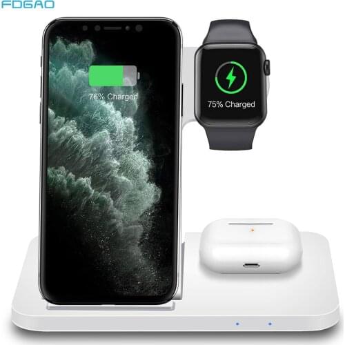 Foldable 15W 3 In 1 Fast Qi Wireless Charger Dock Station for iPhone 11 X XS XR 8 Apple Watch SE 6 5 4 3 2 Airpods 2 Pro Charger