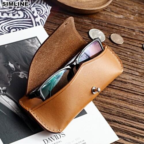 100% Genuine Leather Glasses Case Box Hard Spectacles Sunglasses Bag Eyeglasses Cases Eyewear Holder Cover Accessories Men Women