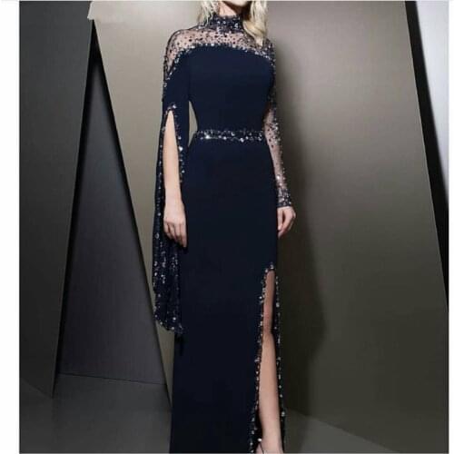 Black Evening dress Long sleeve mermaid dress Party evening gowns robe de soiree High neck