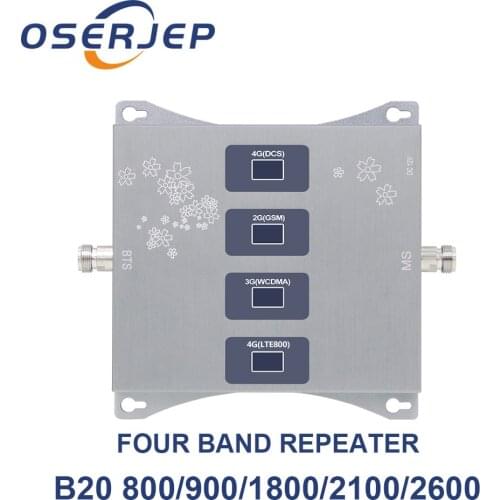 Band20/8/1/3 800/900/1800/2100/2600 Four Band Cell Phone Booster Mobile Amplifier 2G 3G 4G Repeater GSM DCS no Include Antenna