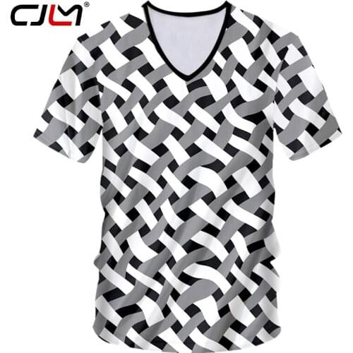 CJLM New Women/Mens Deep V-neck Tshirt Cool Print Black White 3D T-shirt Man Hiphop Streetwear Punk Gothic Short Sleeve T Shirt