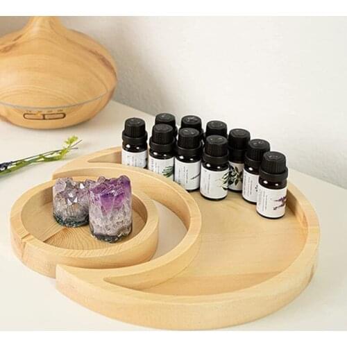 Decorative Tray Crystal Holder for Stones Crystal Tray Decor for Stones Crescent Moon Wooden Tray Ring Dish Essential Oil Holder