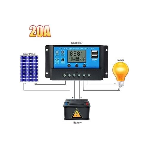 ALLMEJORES Solar panel Controller Intelligence 12V/24V 20A PWM PV Charging Controller LCD display