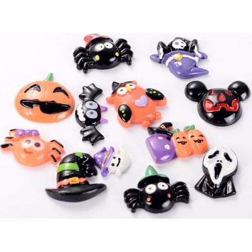 50pcs Mixed Random Halloween Theme Resin Cabochons for Jewelry Making DIY Findings Decoration 15~35x20~40x5~9mm