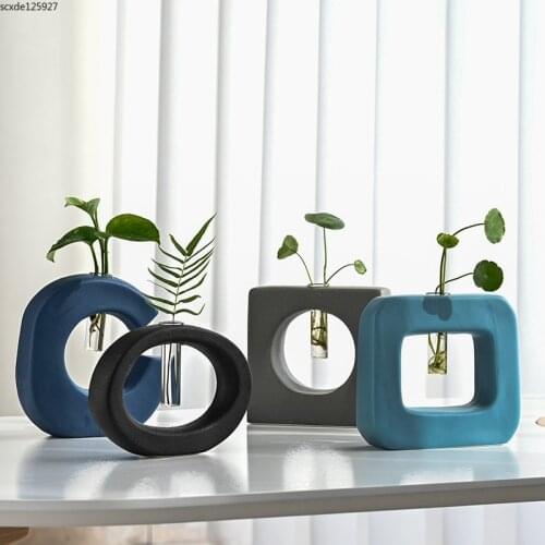 European Style Hollow Ceramic Vase Flower Arrangement Flower Pot Glass Test Tube Hydroponic Vase Desktop Living Room Decoration