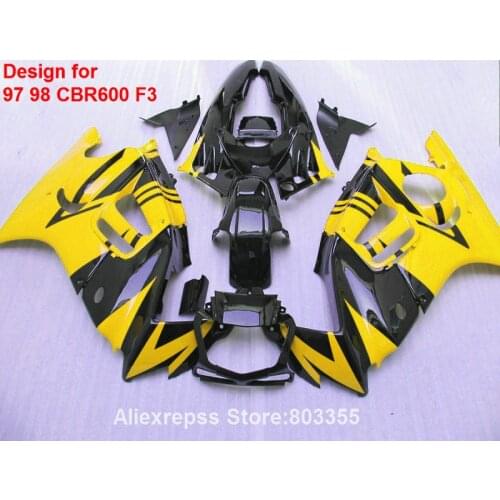Yellow Fairings CBR600 F3 1997 1998 for HONDA ( + black lines ) fairing kit cbr 600 97 98 xl34